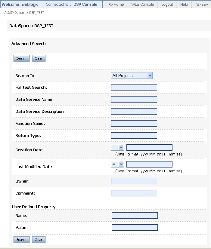 Advanced Search Screen