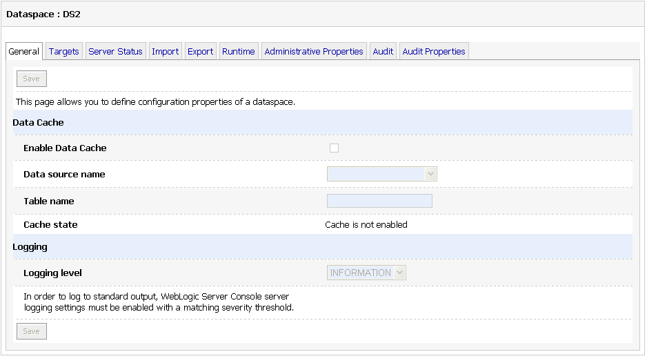 General Dataspace Settings Page