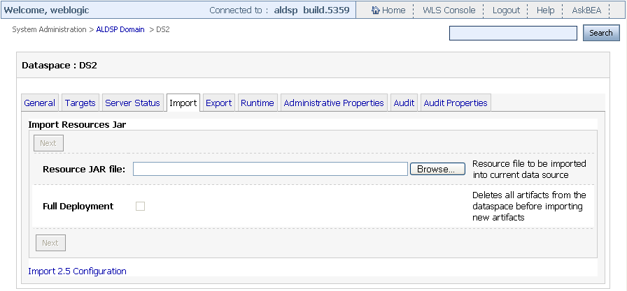 System Administration Category: Import Tab