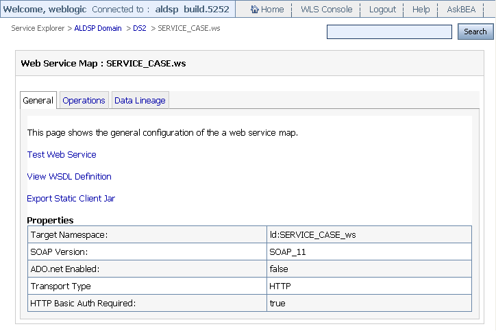 Web Service Metadata: General Tab