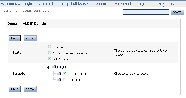 Selecting the State and Target Server for a Dataspace