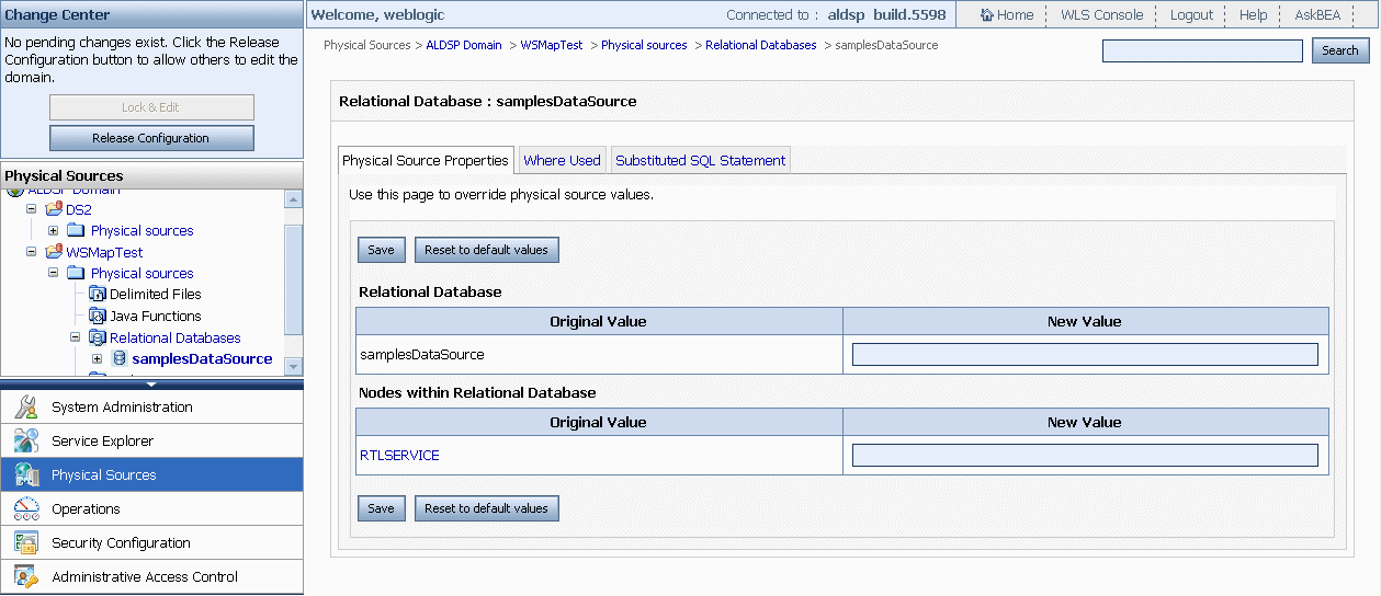 Setting End Points for Relational Sources
