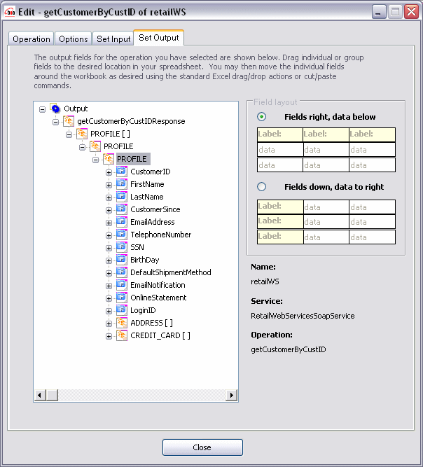 Selecting a Field for Display in Excel