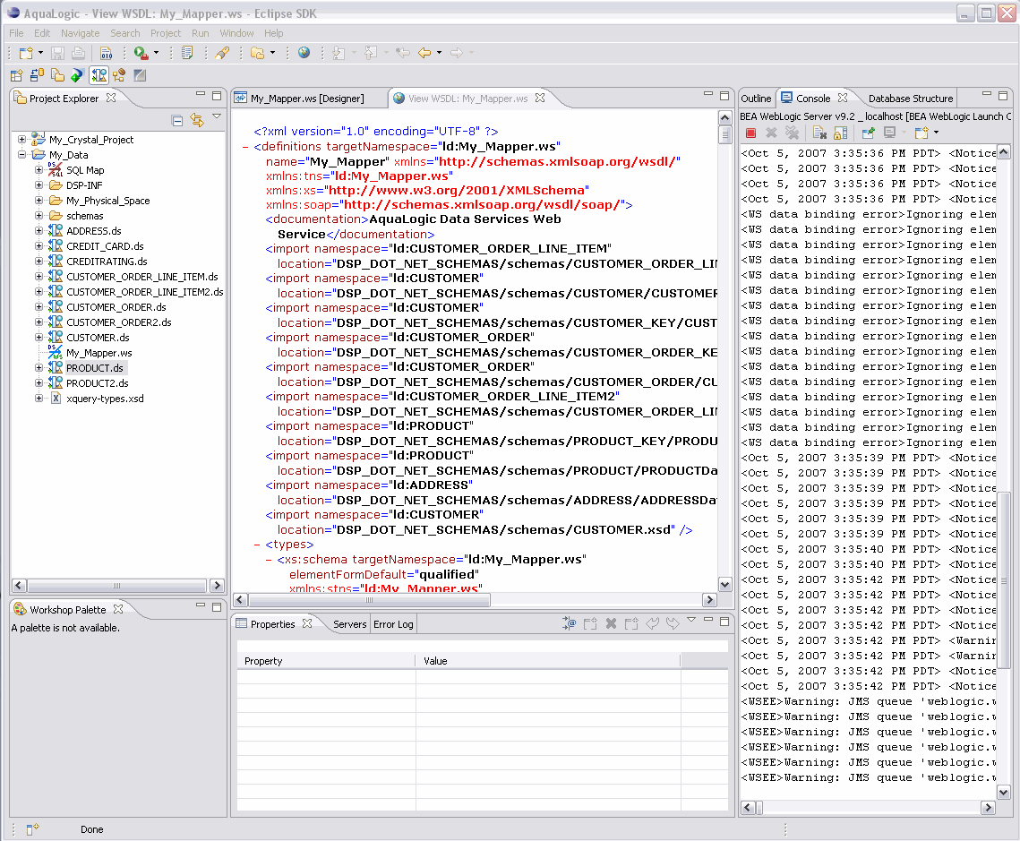Generated WSDL in AquaLogic Data Services Studio