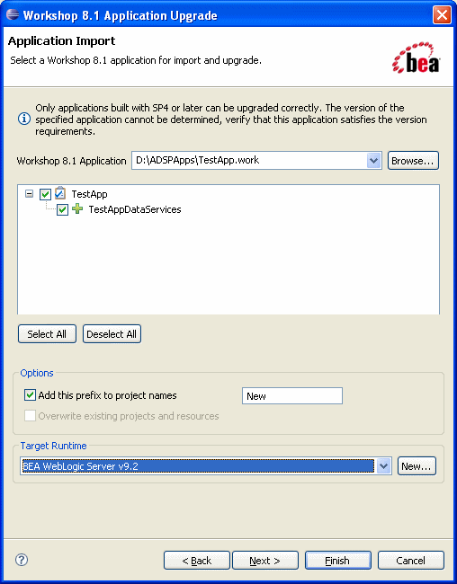 Workshop 8.1 Application Upgrade Dialog Box
