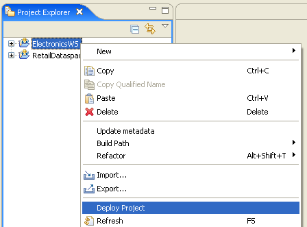 Dataspace Project Deployment Menu Option
