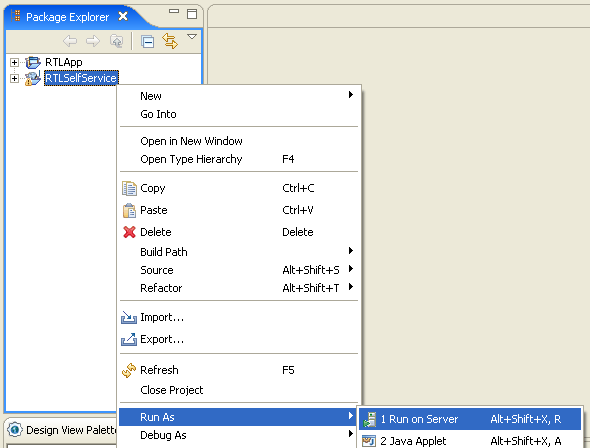 Workshop Menu Option for Running the RTLSelfService Application