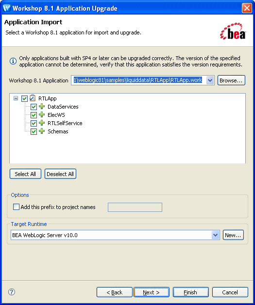 Workshop 8.1 Application Upgrade: Application Import Dialog
