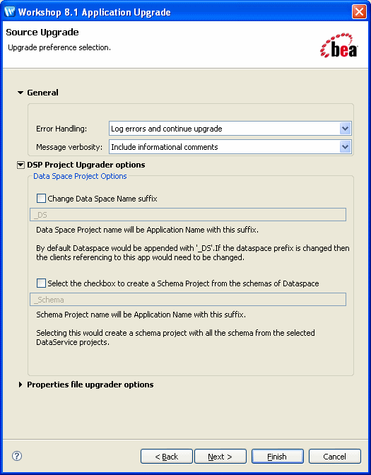 Workshop 8.1 Application Upgrade: Source Upgrade Dialog