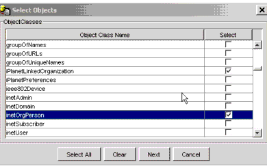 RadiantOne Select Objects Page