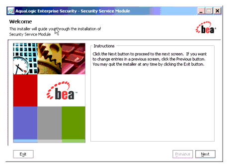 AquaLogic Enterprise Security SSM Installer Window