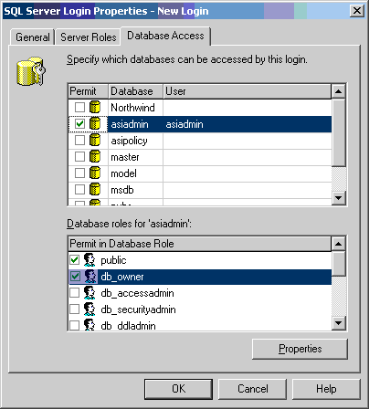Database Access Dialog Box