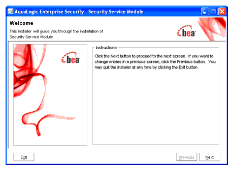 AquaLogic Enterprise Security SSM Installer Window