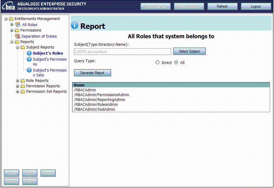 Reports in the Entitlements Management Tool