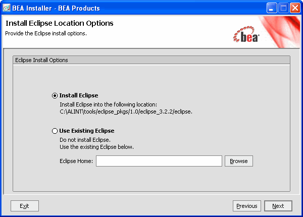 Install Eclipse Options