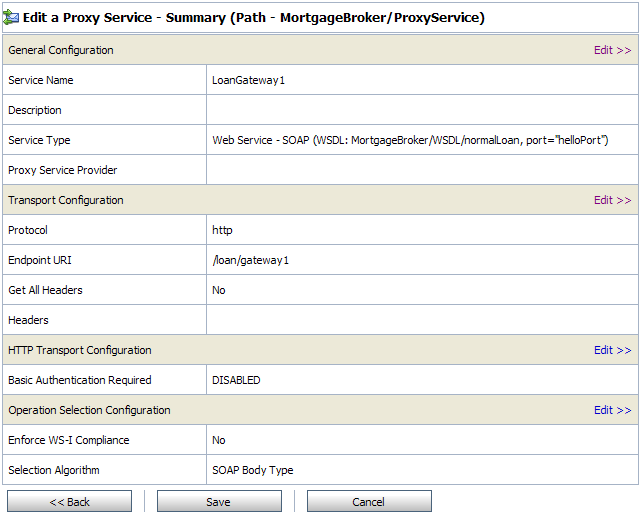 Proxy Service - Configuration Settings Summary