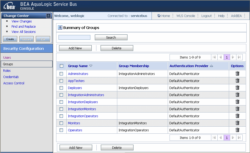 AquaLogic Service Bus Console