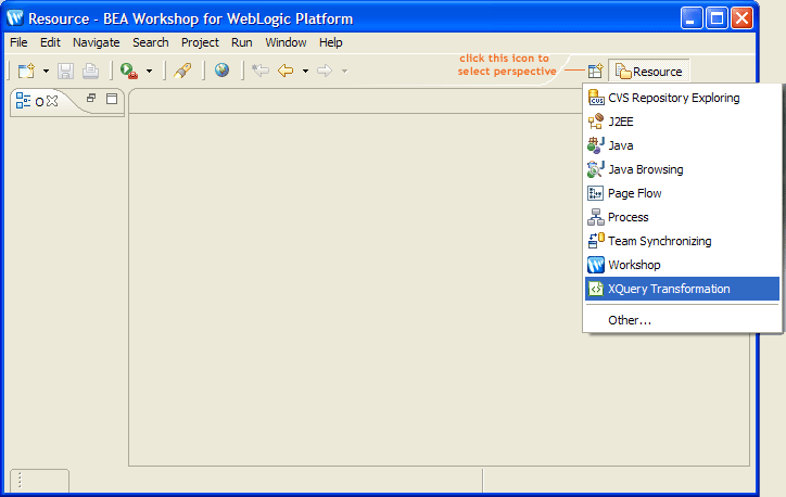 Launching XQuery Transformation Perspective from Workshop for WebLogic Platform