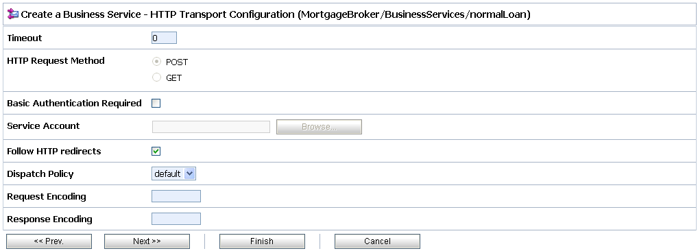 HTTP Transport Configuration of Business Service
