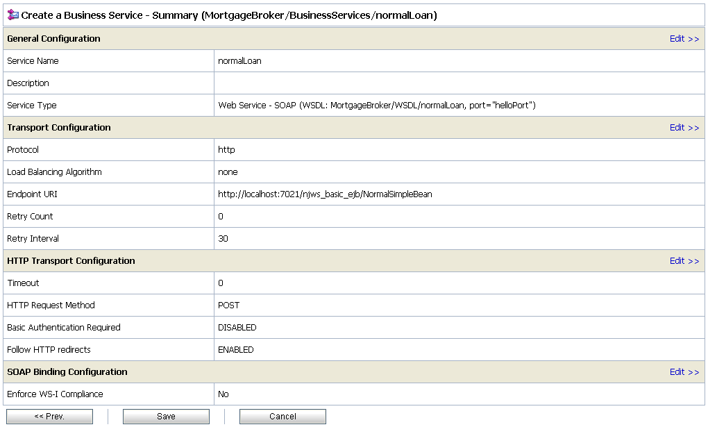 Business Service - Configuration Settings Summary