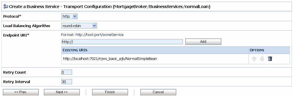 Transport Configuration of a Business Service