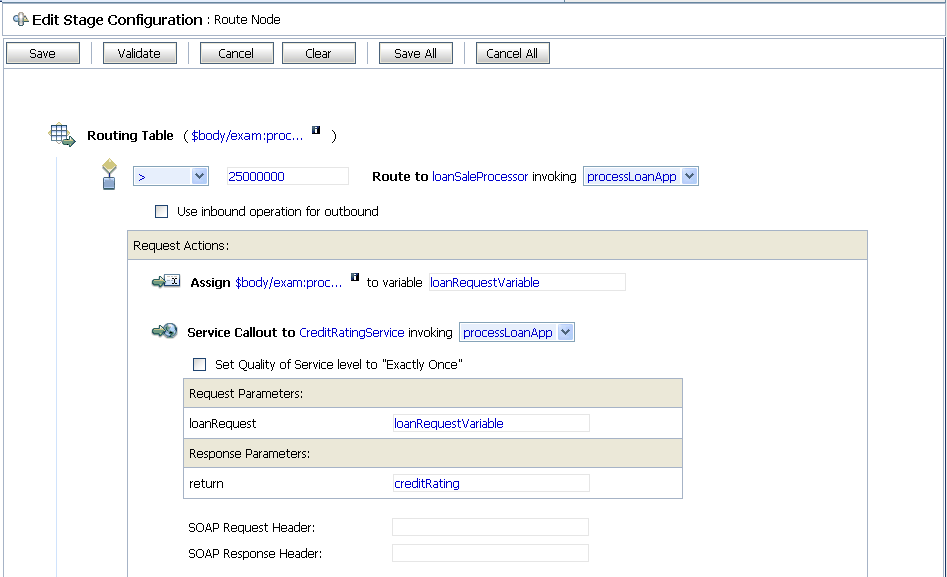 Configuration of Response Actions of Proxy Service