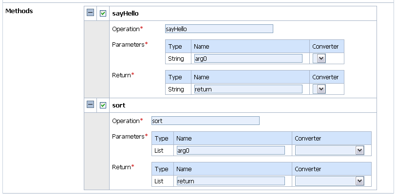 Create a Business Service— EJB Transport Configuration, Expanded Methods Configuration