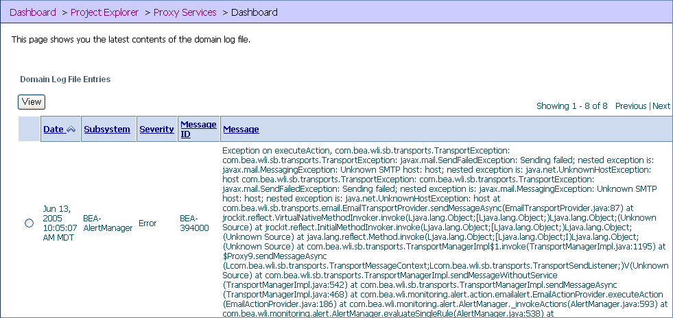 Domain Log File Entries