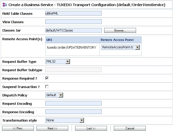 New Business Service - Tuxedo Transport Configuration