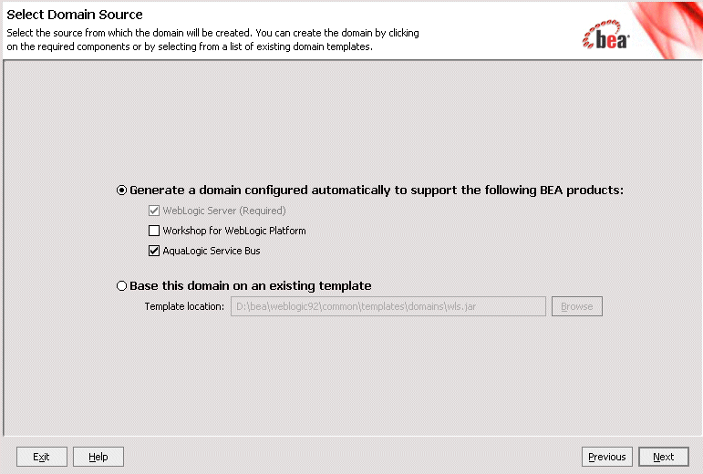 Configuration Wizard - Select Domain Source