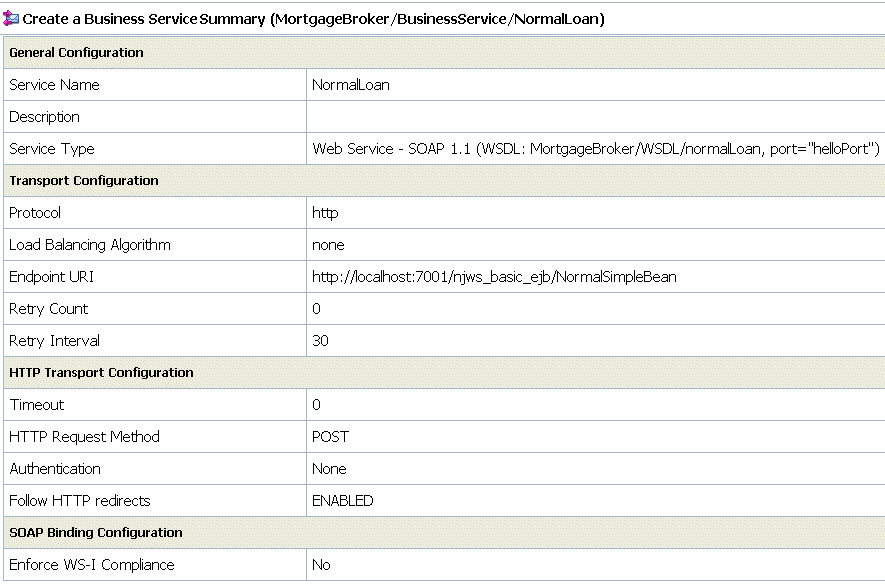 Business Service - Configuration Settings Summary