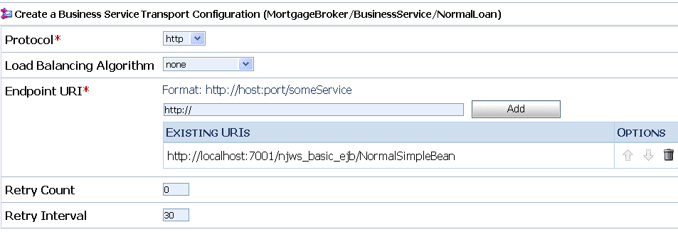 Transport Configuration of a Business Service