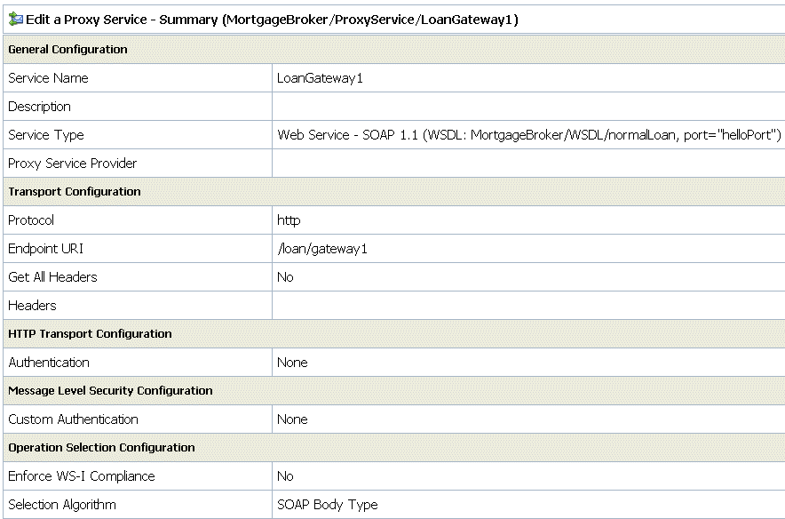 Proxy Service - Configuration Settings Summary