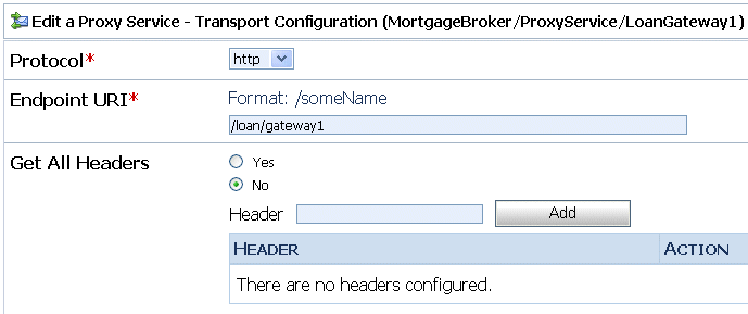 Transport Configuration of Proxy Service