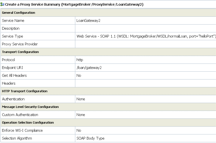 LoadGateway2 Proxy Service - Configuration Settings Summary