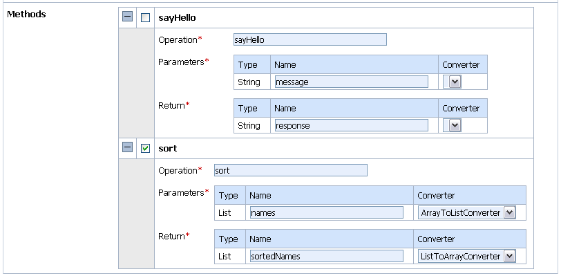 Create a Business Service— EJB Transport Configuration, Customized Methods Configuration