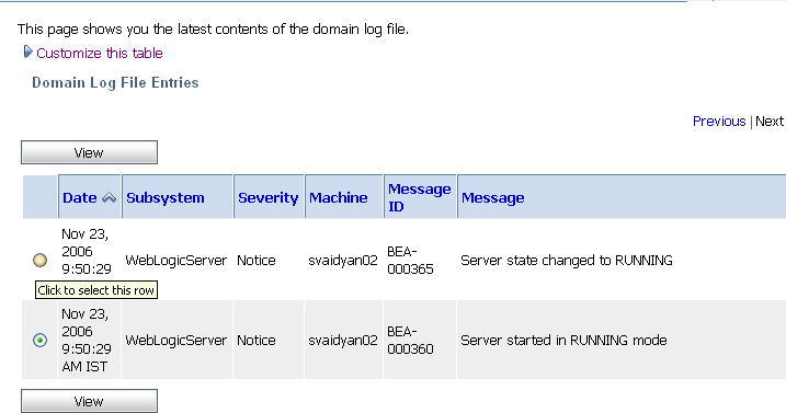 Domain Log File Entries