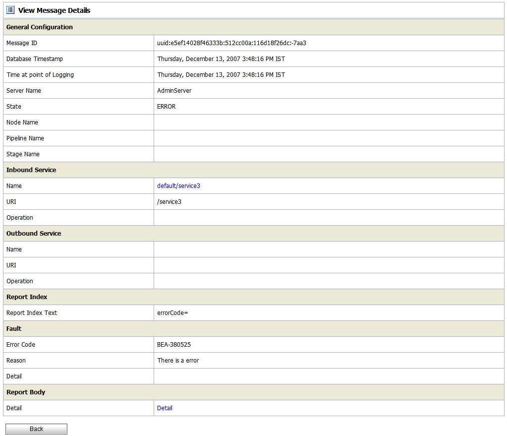 Report Message Detail Page