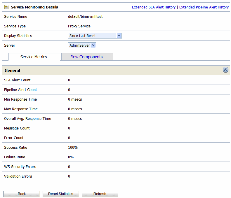 Service Monitoring Details Page for a Proxy Service– Since Last Reset