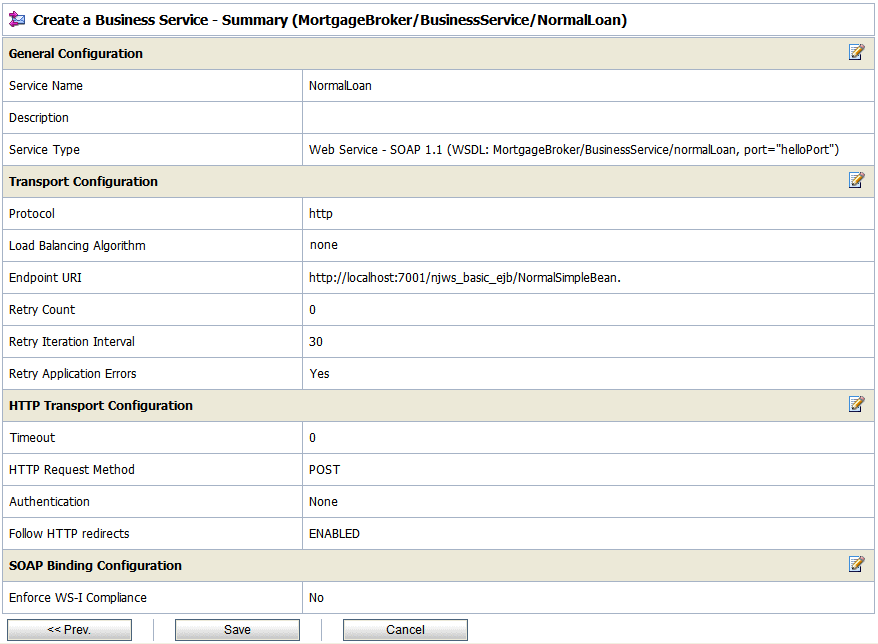 Business Service - Configuration Settings Summary