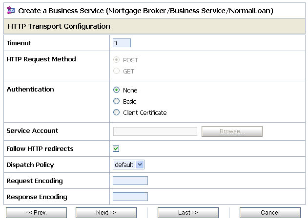 HTTP Transport Configuration of a Business Service