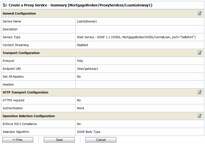 Proxy Service - Configuration Settings Summary