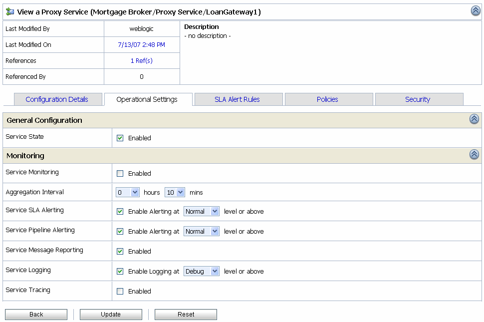 Monitoring Configuration of Proxy Service