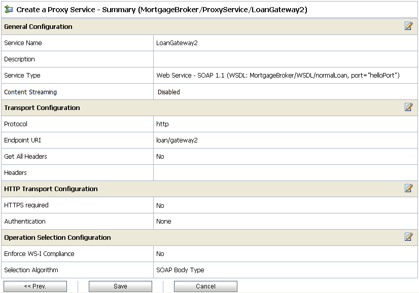 LoadGateway2 Proxy Service - Configuration Settings Summary
