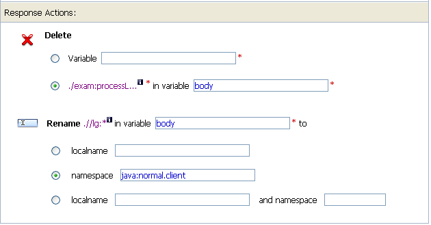 Configuration of Response Actions of Proxy Service