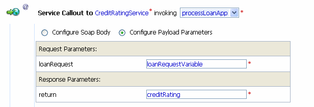 Service Callout Action - Configured Parameters