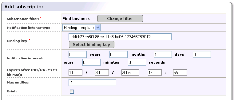 Add Subscription - Binding Template Listener Type