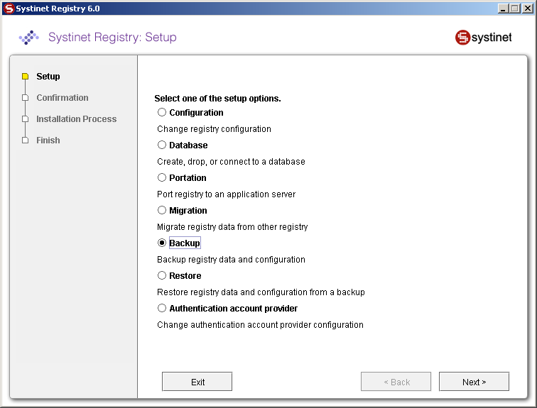 Setup Tool - Select Backup