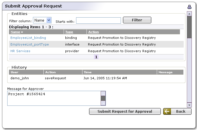 Enter Message for Approver