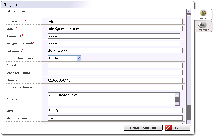 Register Account